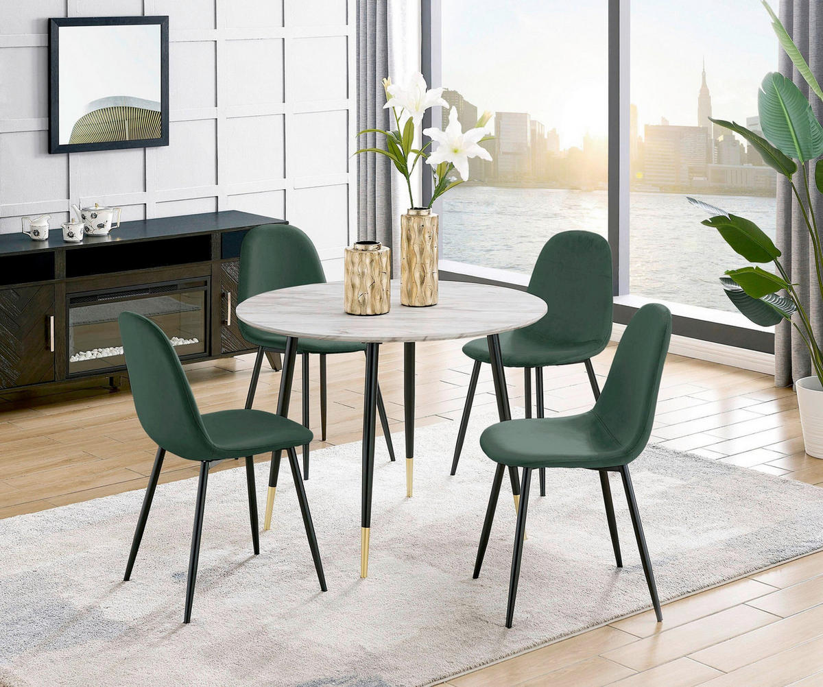 STUHL-SET 4 Stück  in Stahl Velours Metall, Textil  - Dunkelgrün/Schwarz, Design, Textil/Metall (44/87/51cm) - MID.YOU