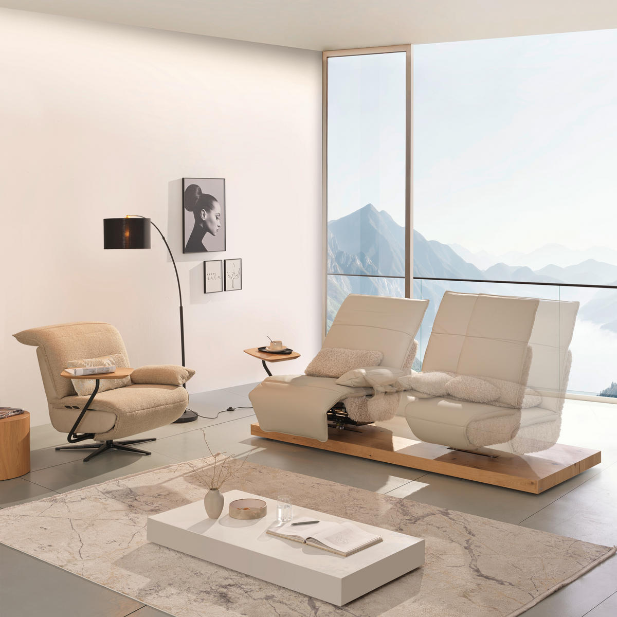 2-SITZER-SOFA in Hochflor Echtleder Creme  - Beige/Creme, Design, Leder/Holz (240/65/104cm) - Koinor