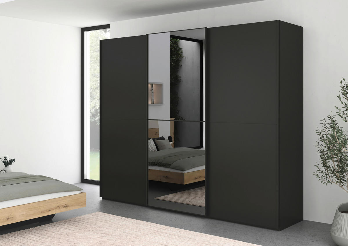 SCHWEBETÜRENSCHRANK 271/223/68 cm 3-türig Graphitfarben  - Graphitfarben, KONVENTIONELL, Glas/Holzwerkstoff (271/223/68cm) - Novel