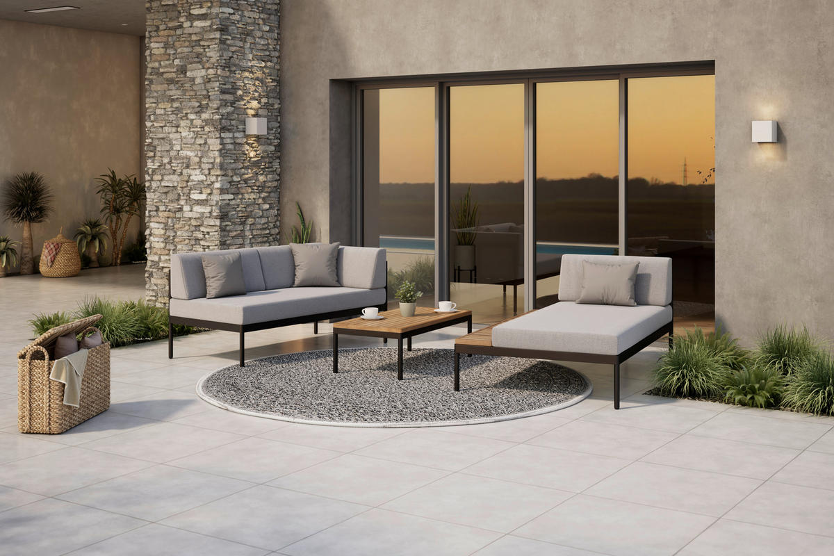 LOUNGE GARNITURA   drvo, metal, tekstil  siva, boje bagrema    - siva/boje bagrema, Moderno, drvo/metal (149/99cm) - Ambia Garden