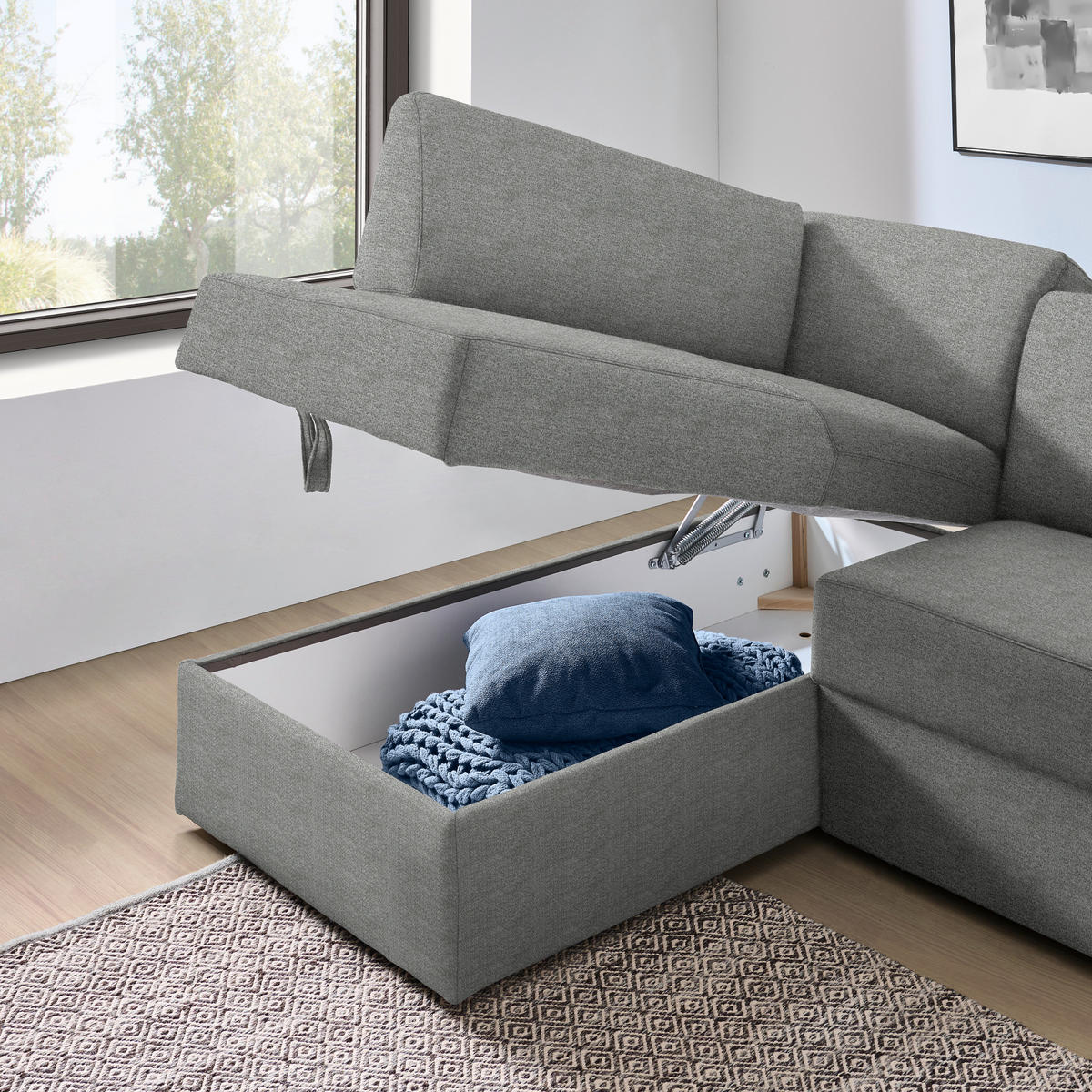 ECKSOFA in Webstoff Hellgrau  - Hellgrau/Schwarz, Konventionell, Kunststoff/Textil (165/224cm) - Xora