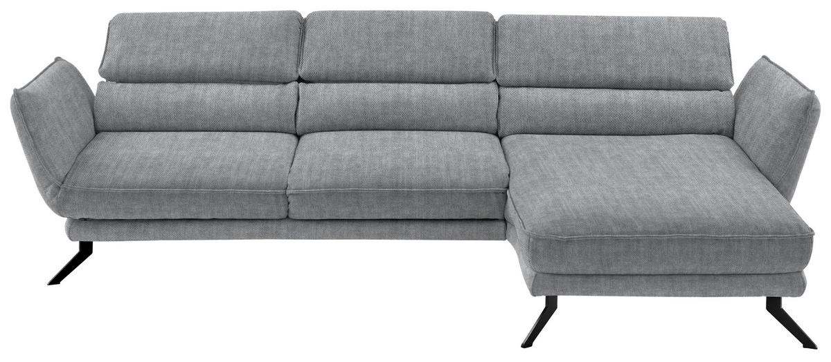 ECKSOFA in Velours Silberfarben  - Silberfarben/Schwarz, Design, Textil/Metall (283/153cm) - Valdera