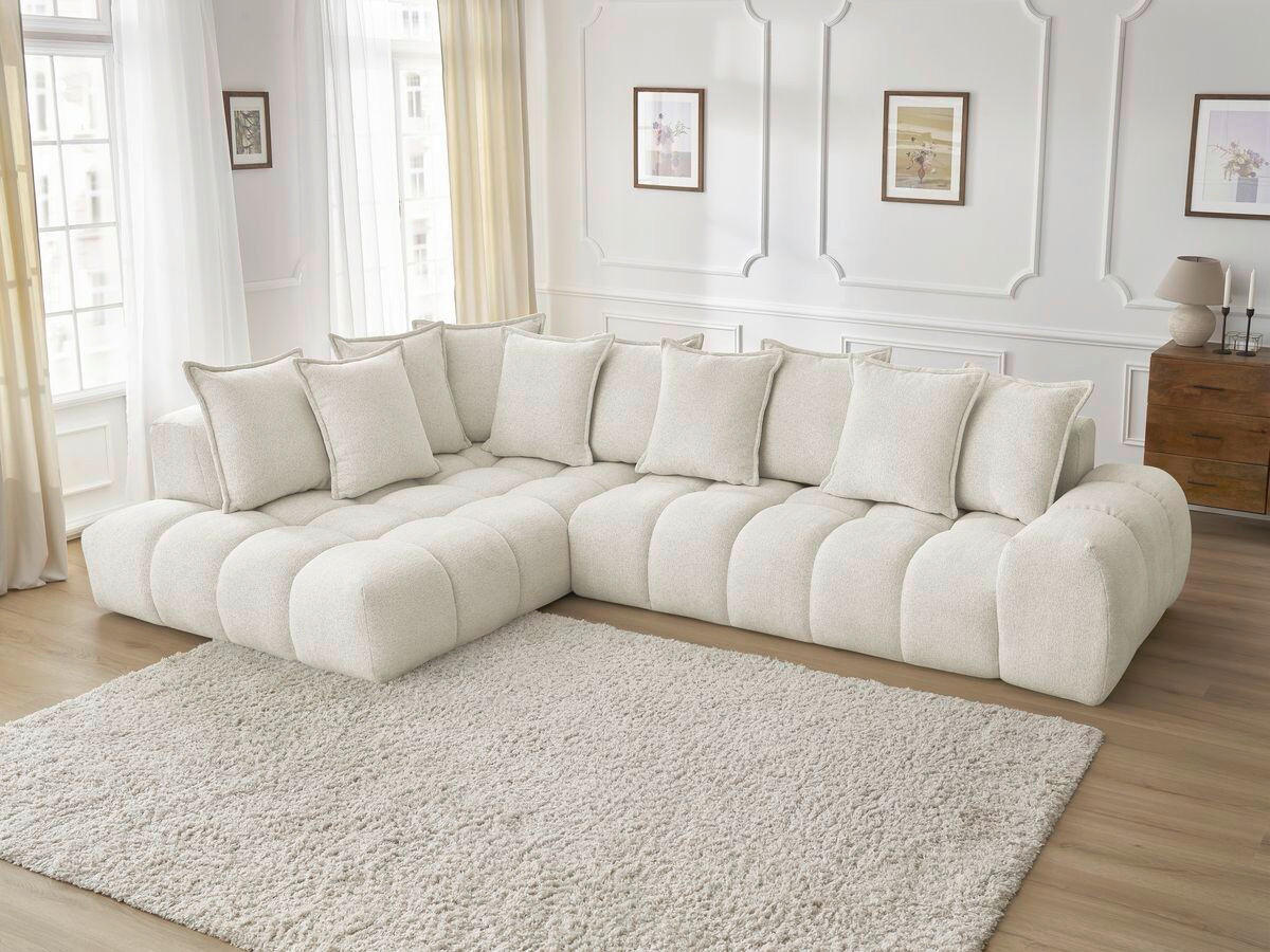 ECKSOFA Ottomane links  EVEREST Weiß Flachgewebe  - Schwarz/Weiß, MODERN, Kunststoff/Textil (210/352cm) - Livetastic