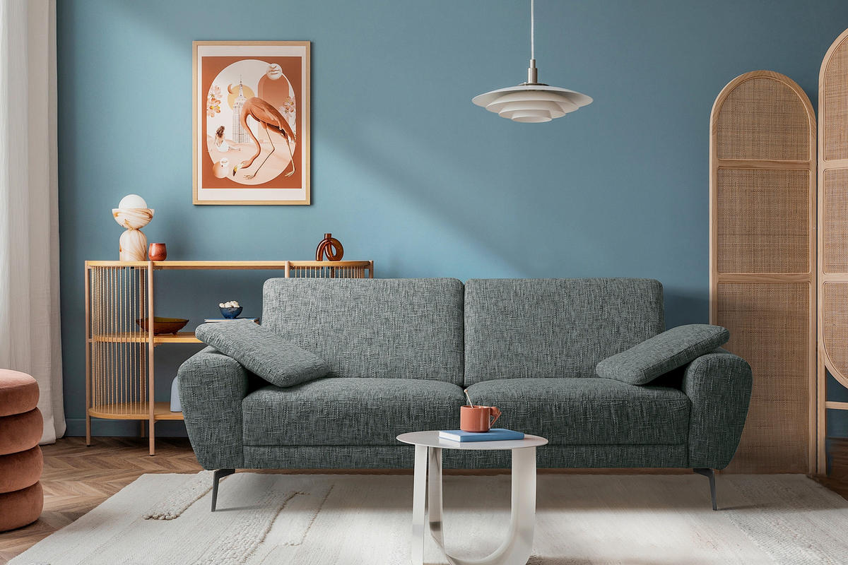 3-SITZER-SOFA Webstoff Anthrazit  - Anthrazit/Schwarz, Design, Textil/Metall (187/85/92cm) - Livetastic