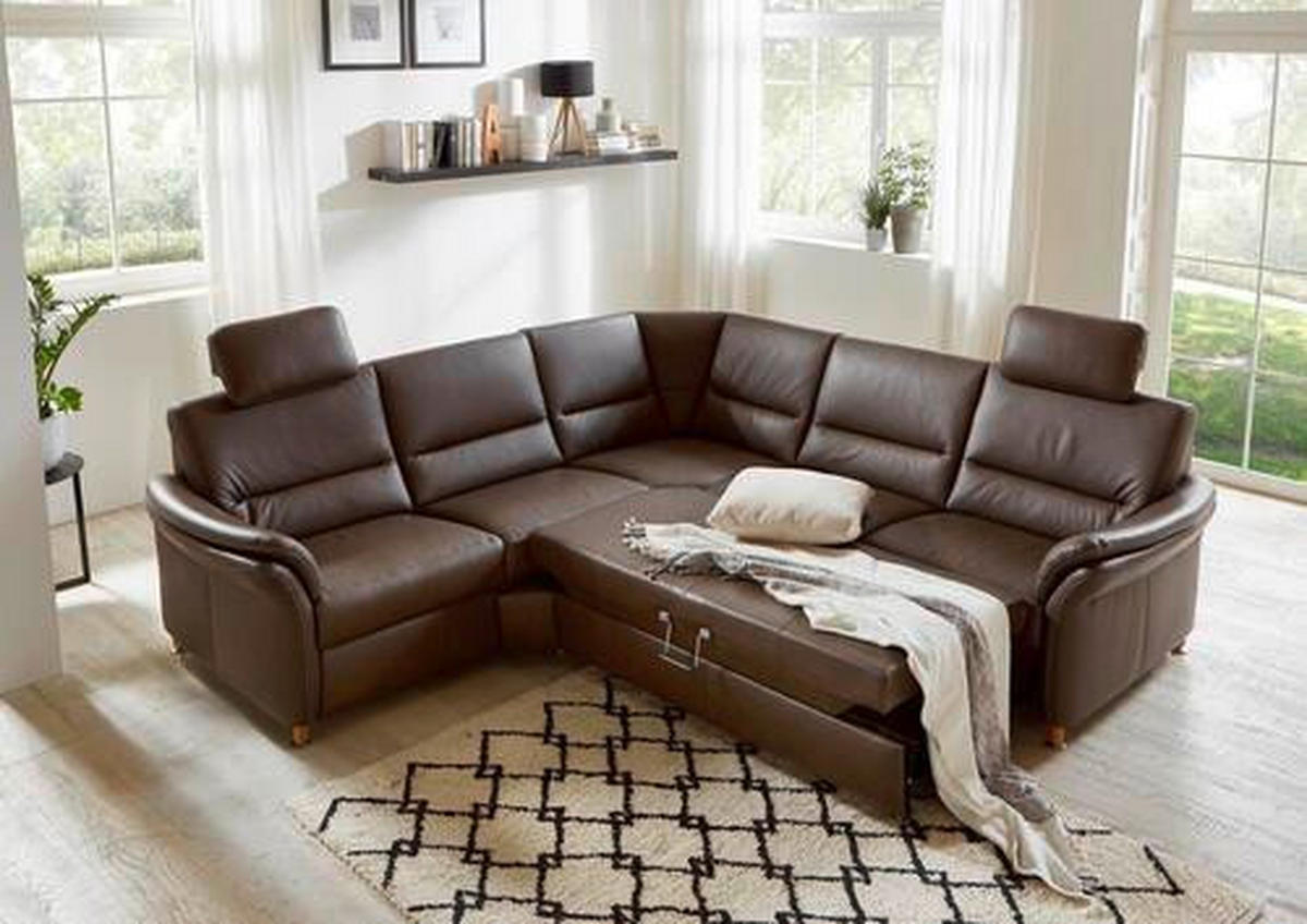 ECKSOFA in Echtleder Dunkelbraun  - Eichefarben/Dunkelbraun, Konventionell, Leder/Holz (262/262cm) - Beldomo Premium