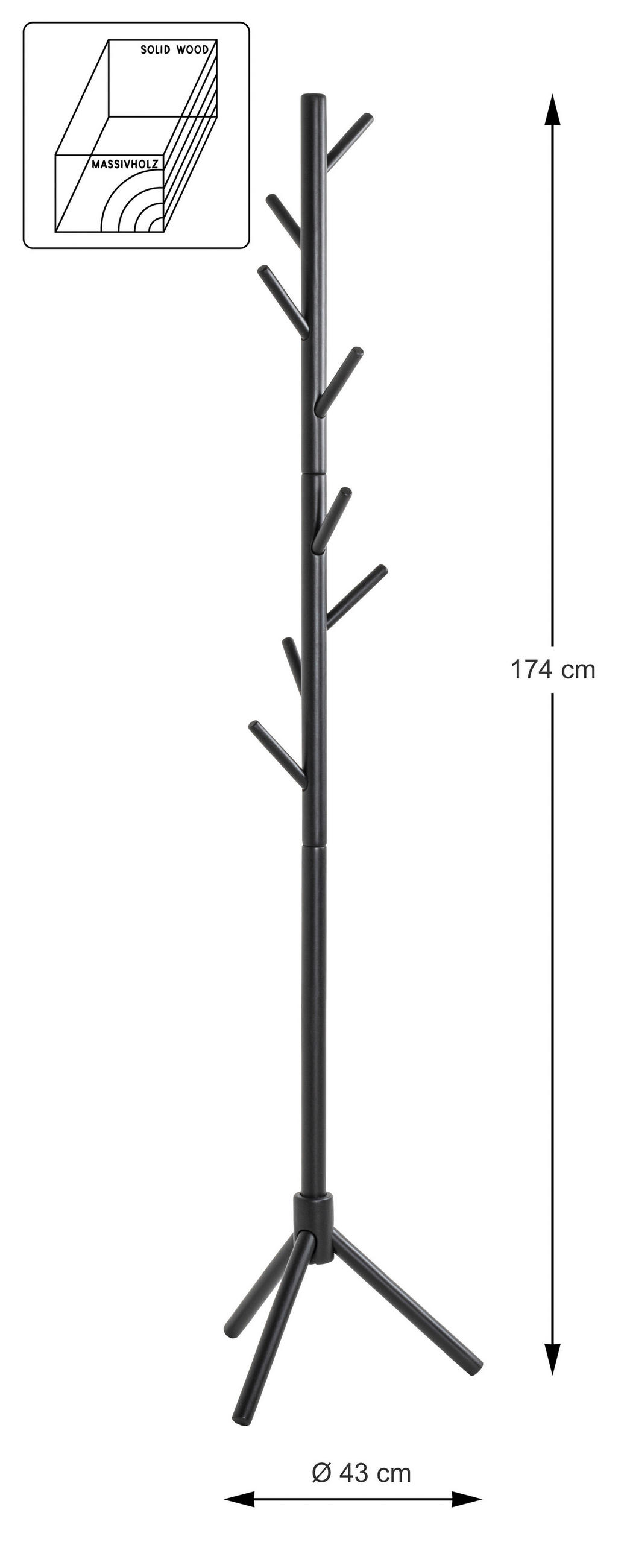 KLEIDERSTÄNDER in Schwarz 43/174/43 cm   - Schwarz, KONVENTIONELL, Holz (43/174/43cm)