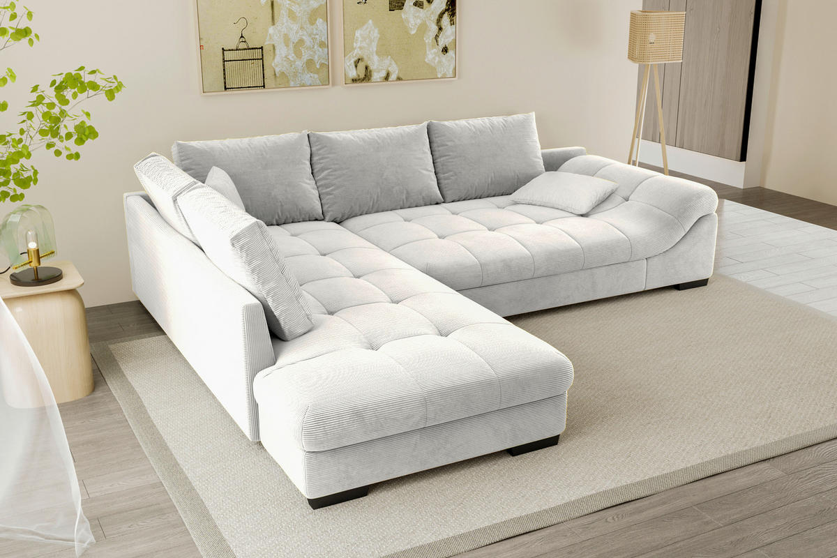 ECKSOFA Naturfarben Cord Zierkissen, Rückenkissen, Rücken echt  - Schwarz/Naturfarben, KONVENTIONELL, Holz/Textil (202/298cm) - Carryhome