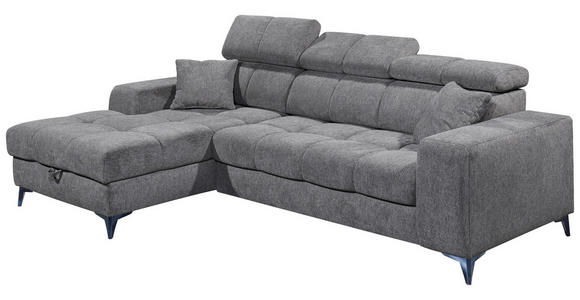 ECKSOFA Anthrazit Chenille Zierkissen, Bettkasten, Rücken echt, Kopfteilverstellung, Sitztiefenverstellung  - Anthrazit/Schwarz, KONVENTIONELL, Kunststoff/Textil (172/268cm) - Carryhome