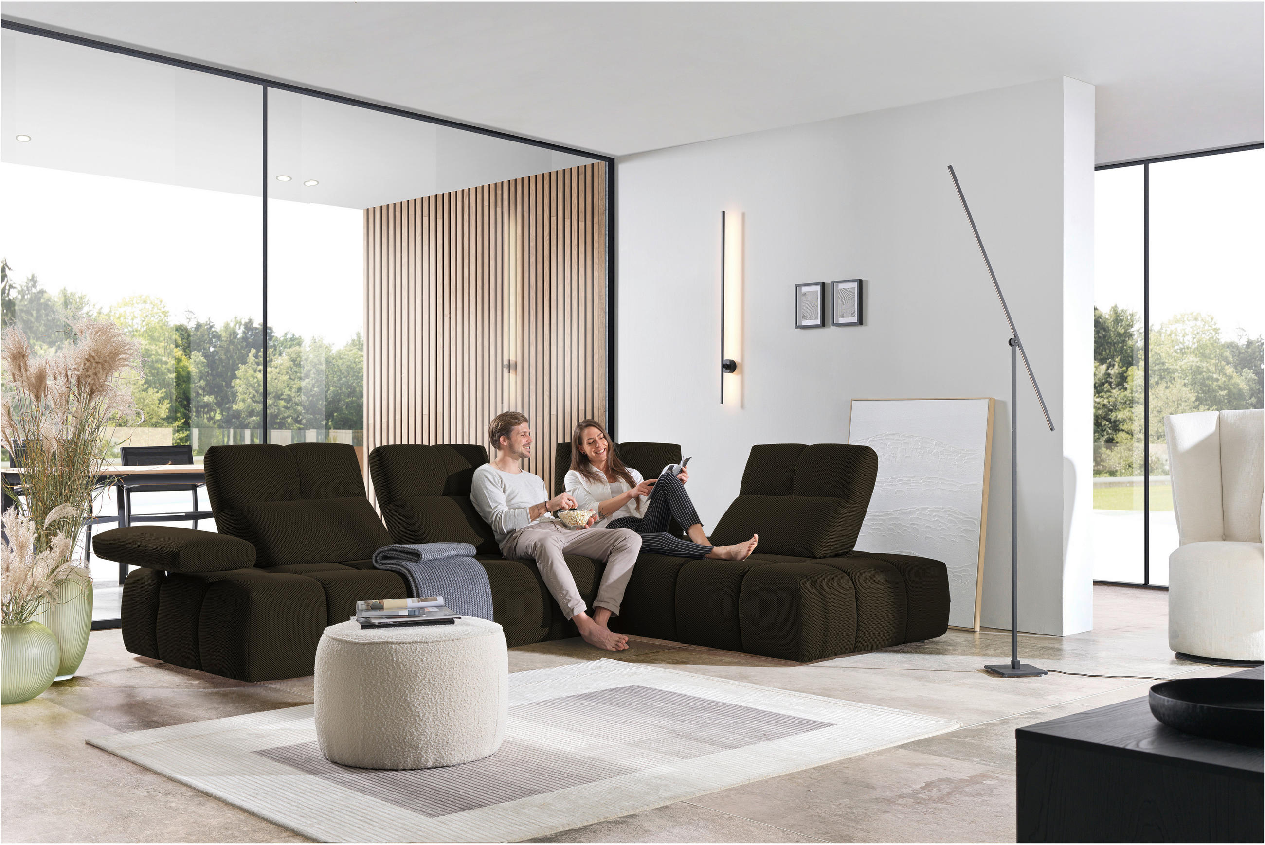 ECKSOFA in Struktur Anthrazit  - Anthrazit/Schwarz, Design, Kunststoff/Textil (313/233cm) - Emilio Belluti