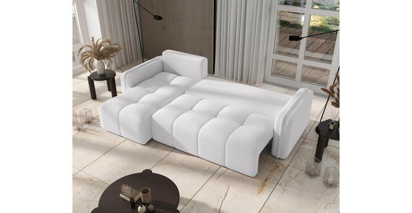 ECKSOFA Weiß Flachgewebe Zierkissen, Rückenkissen, Bettkasten, Schlaffunktion, Rücken echt, Liegefläche im Originalstoff  - Schwarz/Weiß, MODERN, Kunststoff/Textil (142/240cm) - Carryhome