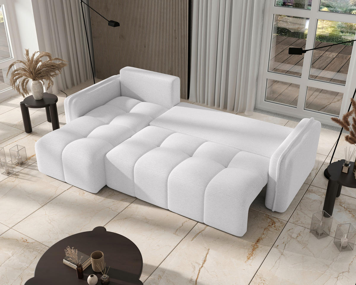 ECKSOFA  in Flachgewebe Weiß  - Schwarz/Weiß, MODERN, Kunststoff/Textil (142/240cm) - Carryhome