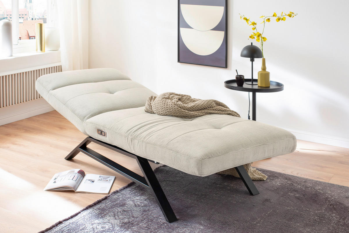 RELAXLIEGE in Cord Weiß  - Schwarz/Weiß, Design, Textil/Metall (80/54-113/158-198cm) - Pure Home Lifestyle
