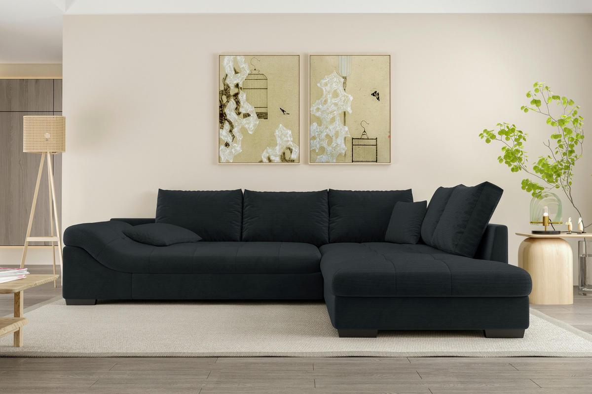 ECKSOFA in Cord Anthrazit  - Anthrazit/Schwarz, Konventionell, Holz/Textil (298/202cm) - MID.YOU