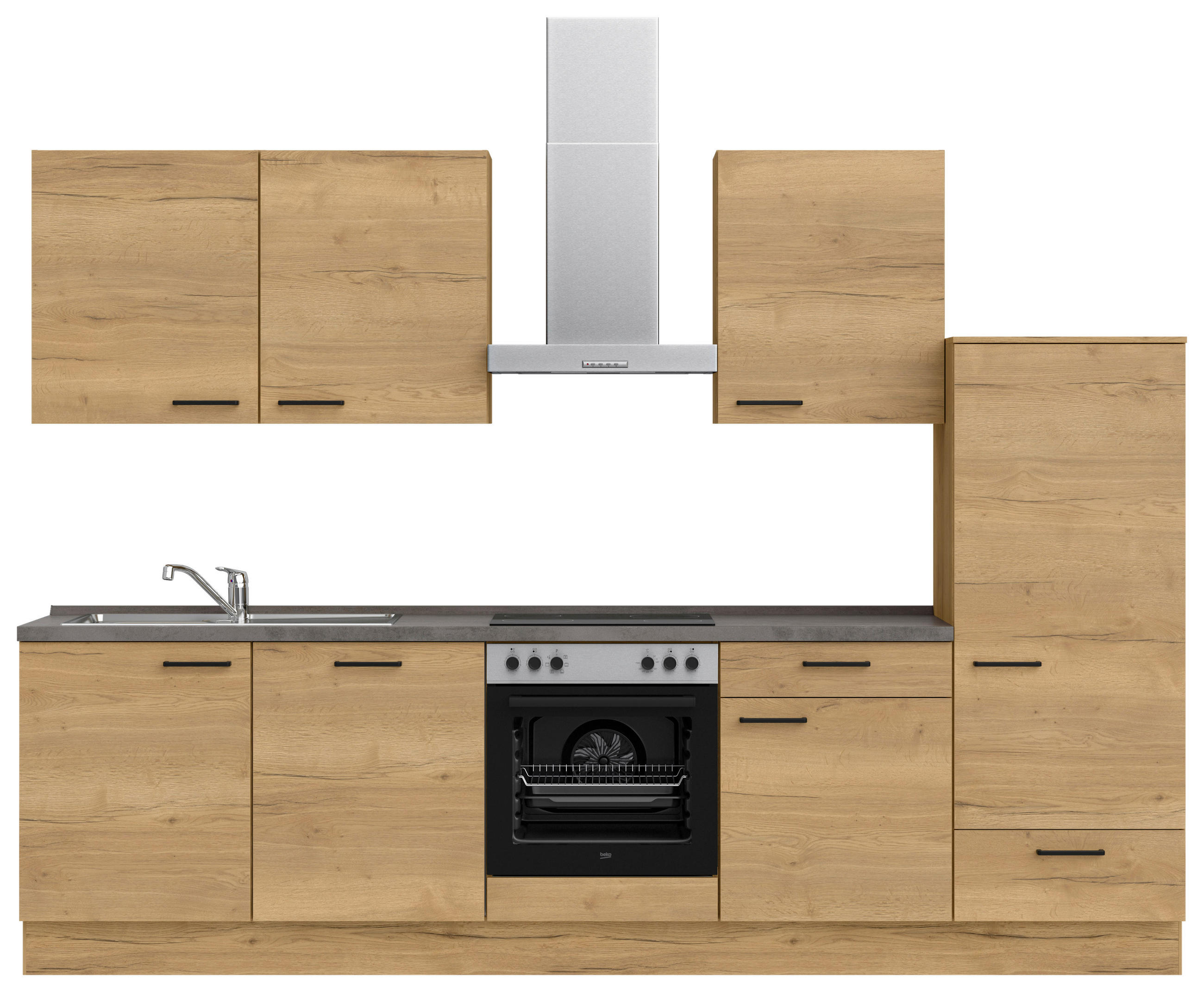 KÜCHENLEERBLOCK 300 cm   in Eichefarben, Schieferfarben  - Schieferfarben/Eichefarben, MODERN, Holzwerkstoff/Metall (300cm) - Nobilia