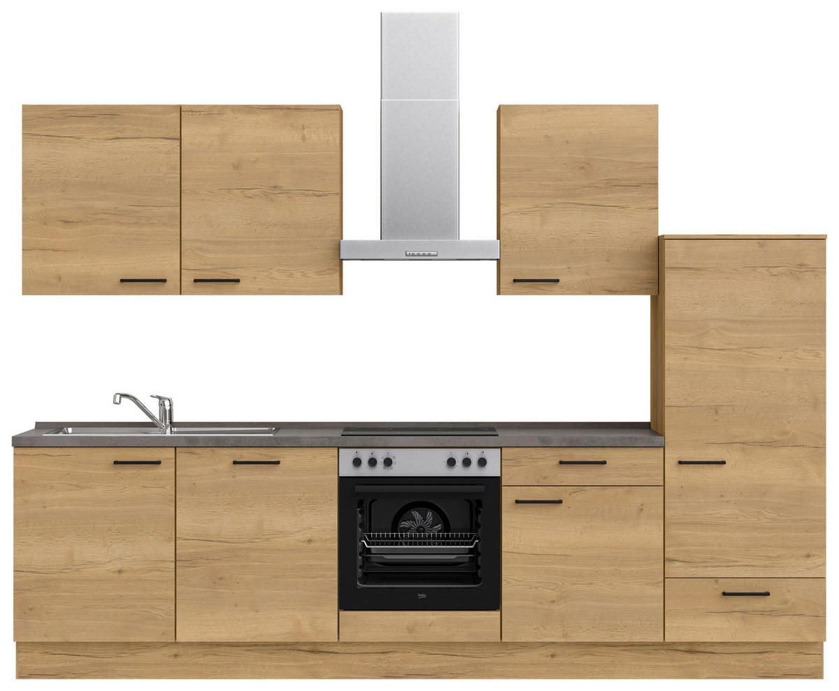 KÜCHENLEERBLOCK 300 cm   in Schieferfarben, Eichefarben  - Schieferfarben/Eichefarben, MODERN, Holzwerkstoff/Metall (300cm) - Nobilia