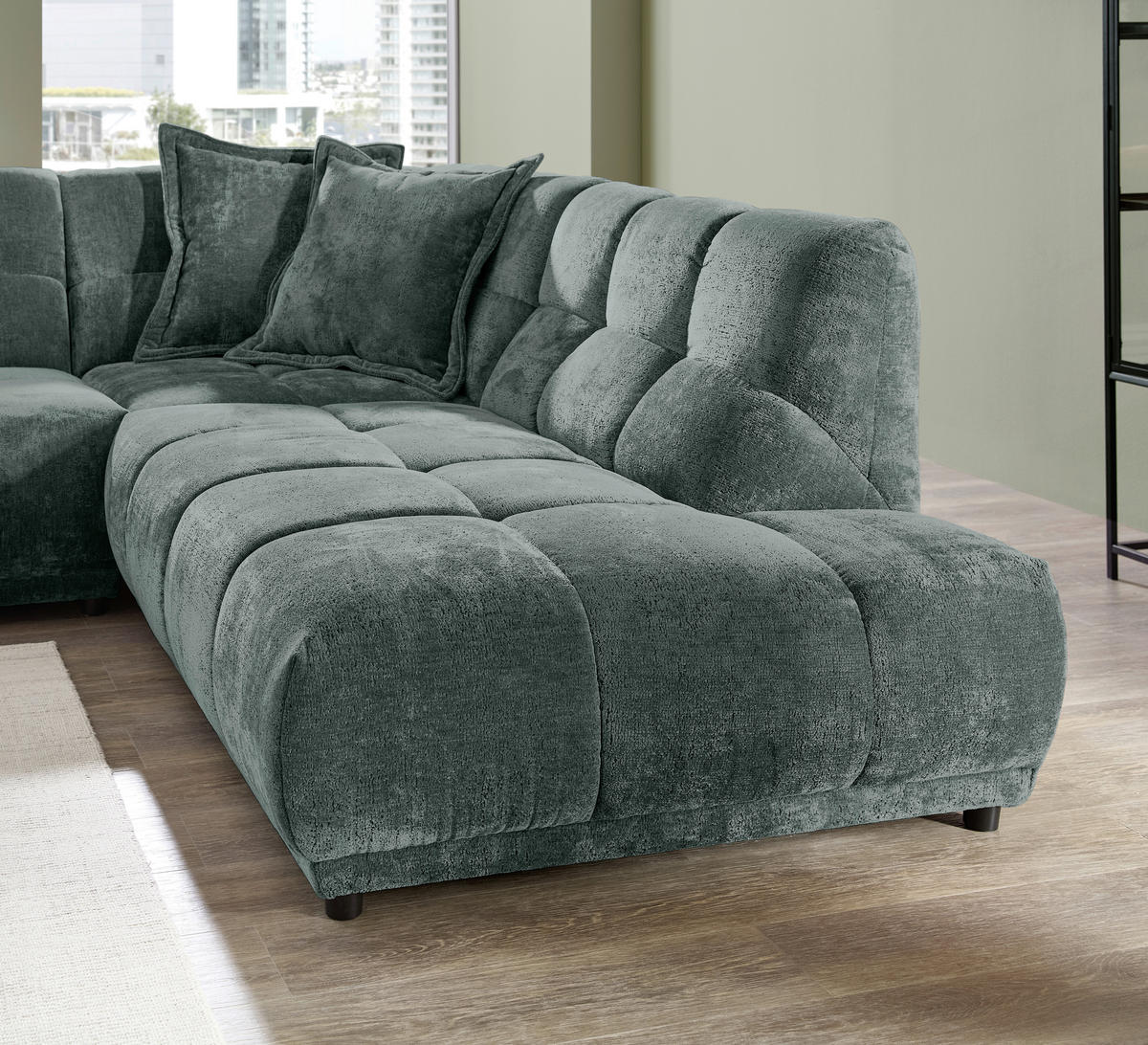 ECKSOFA ITALIA Türkis Chenille  - Türkis/Schwarz, MODERN, Kunststoff/Textil (284/250cm) - Livetastic