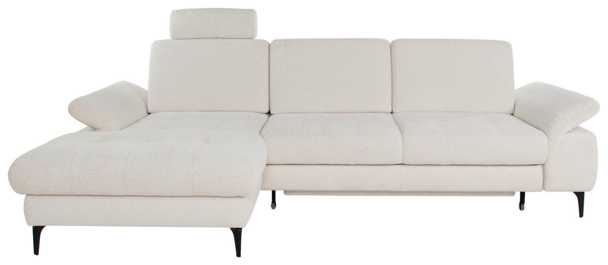 ECKSOFA ALMA in Chenille Creme  191/285 cm  - Creme/Schwarz, Design, Textil/Metall (191/285cm) - Livetastic