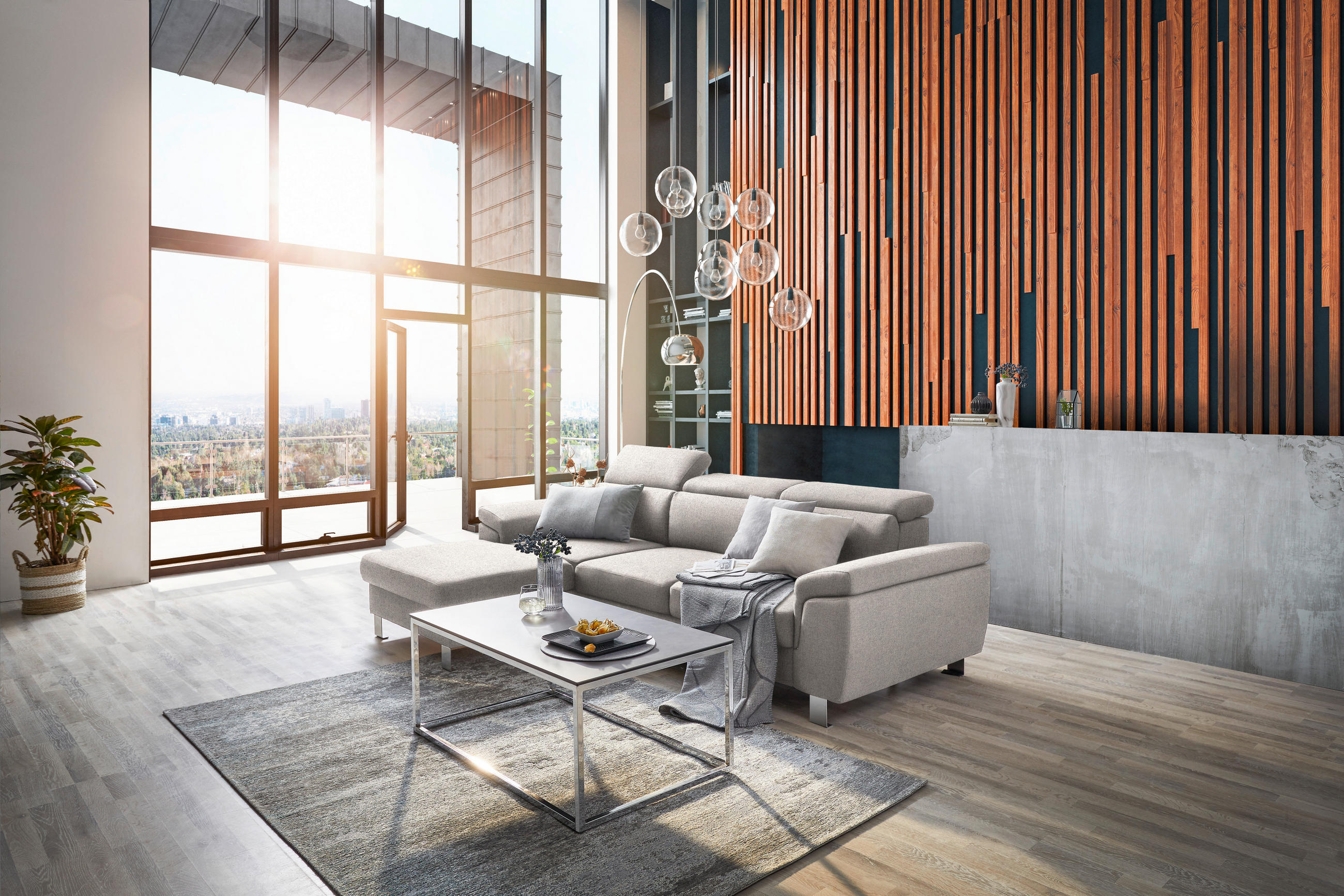 ECKSOFA inkl. Funktionen Ecru Webstoff  - Ecru/Silberfarben, Design, Textil/Metall (167/250cm) - Xora