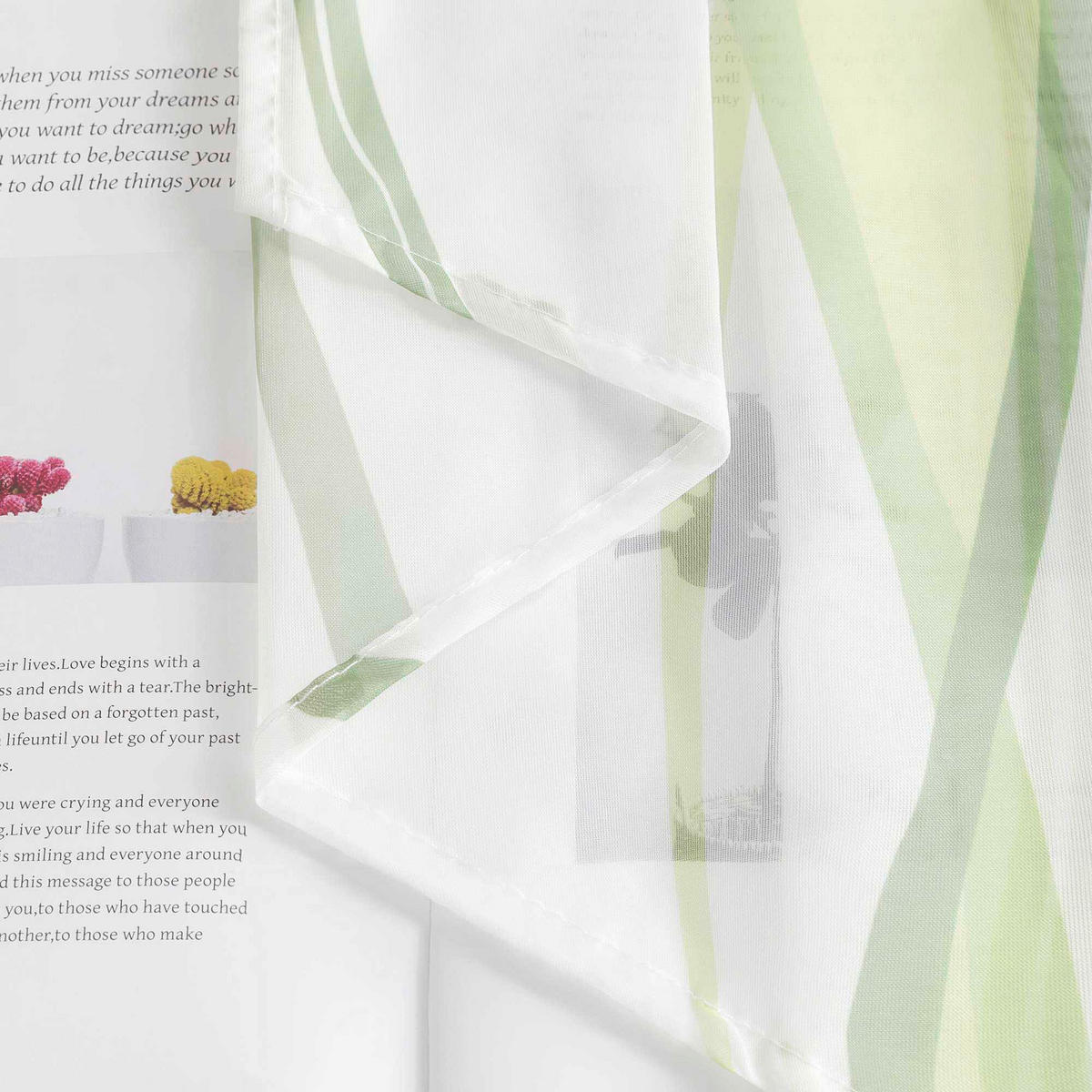 KURZGARDINE   140/145 cm   - Weiß/Grün, Basics, Textil (140/145cm)