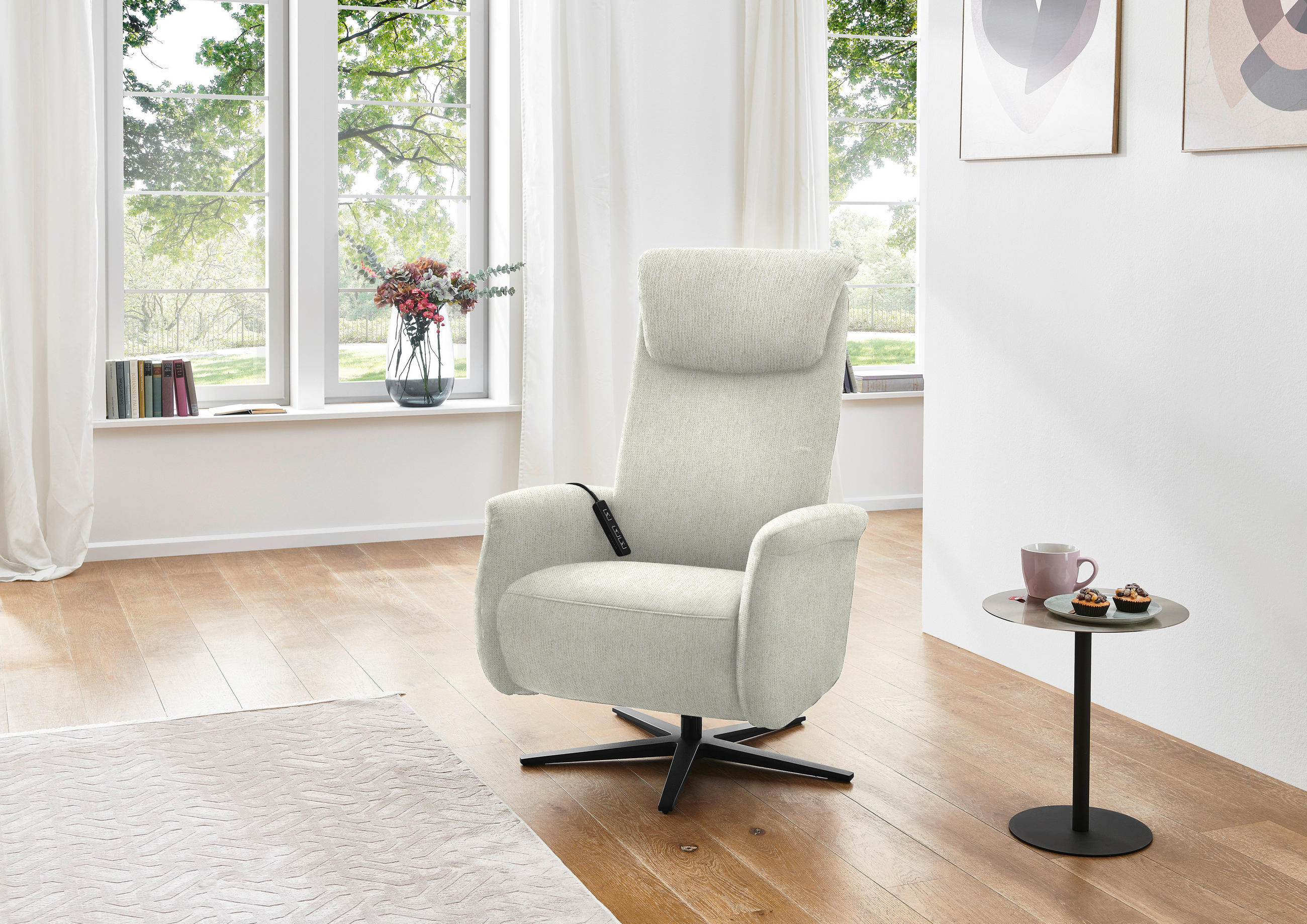 RELAXSESSEL in Textil Naturfarben  - Schwarz/Naturfarben, Design, Textil/Metall (77/115/89cm) - Pure Home Comfort