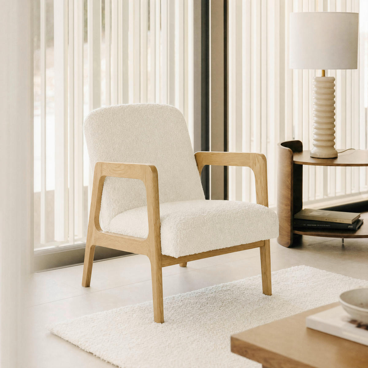 SESSEL in Bouclé Creme  - Creme, KONVENTIONELL, Holz/Textil (59/76/81cm) - Novel