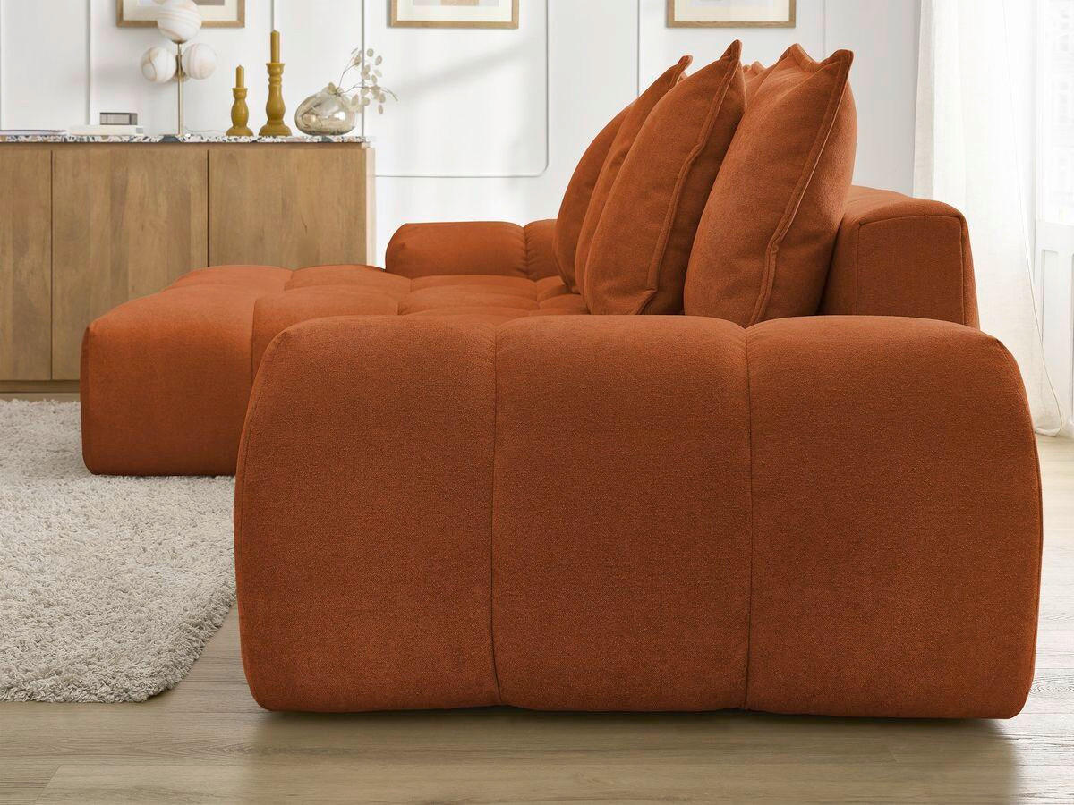 ECKSCHLAFSOFA EVEREST  mit Rücken echt, Armteil links, Armteil rechts Struktur Orange  - Schwarz/Orange, MODERN, Kunststoff/Textil (180/318cm) - Livetastic