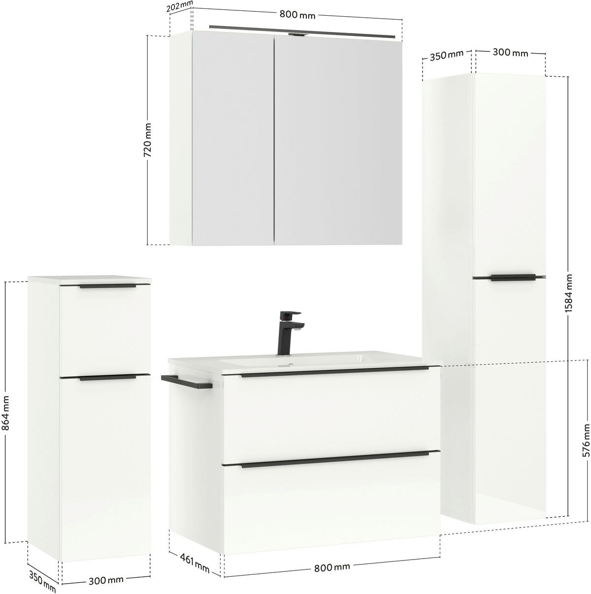 WASCHTISCHKOMBI 81 cm  - Edelstahlfarben/Weiß Hochglanz, MODERN, Holzwerkstoff/Stein (81cm) - Nobilia