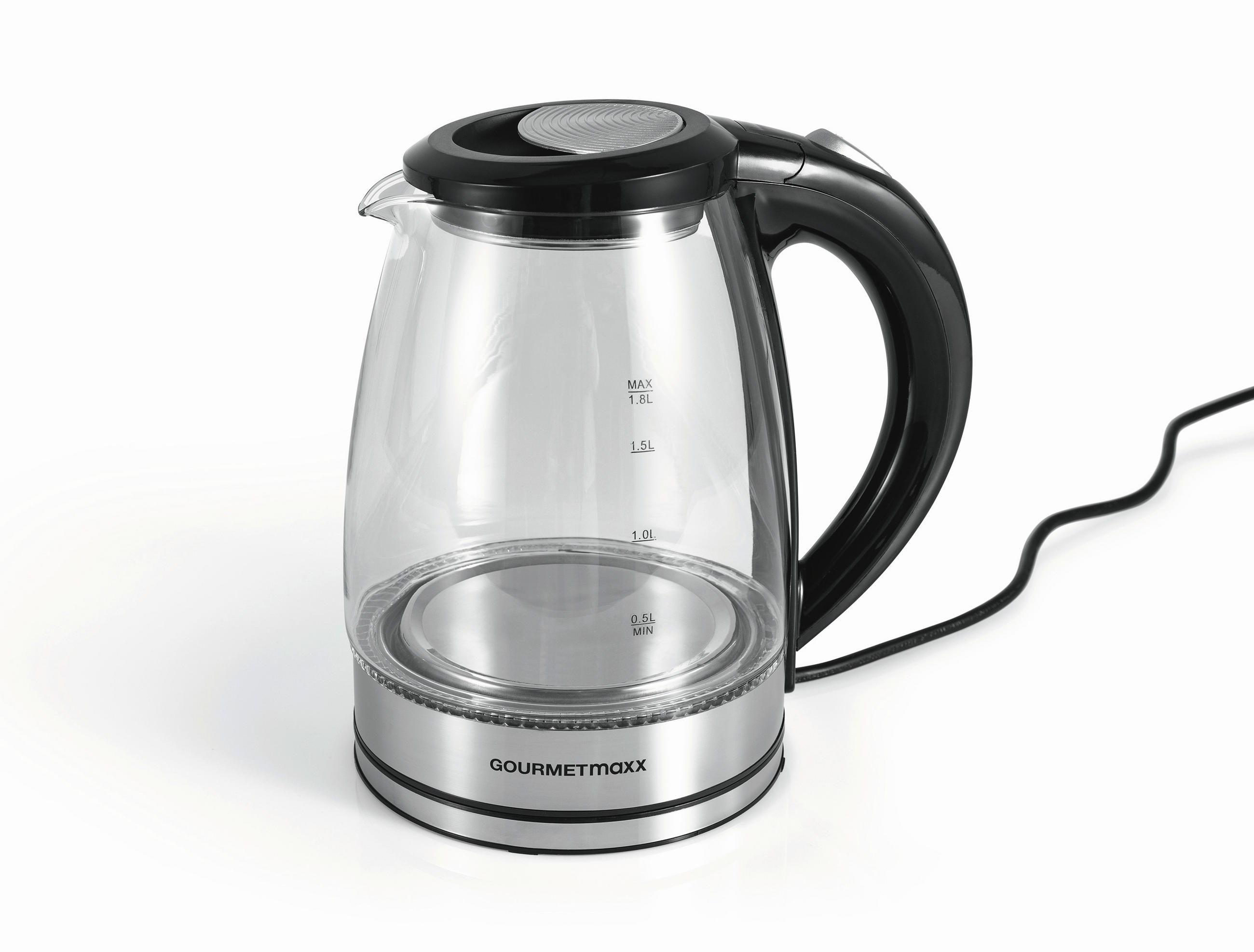 WASSERKOCHER GOURMETMAXX  - Edelstahlfarben/Schwarz, Basics, Glas/Kunststoff (20,5/15/23cm) - GOURMETMAXX