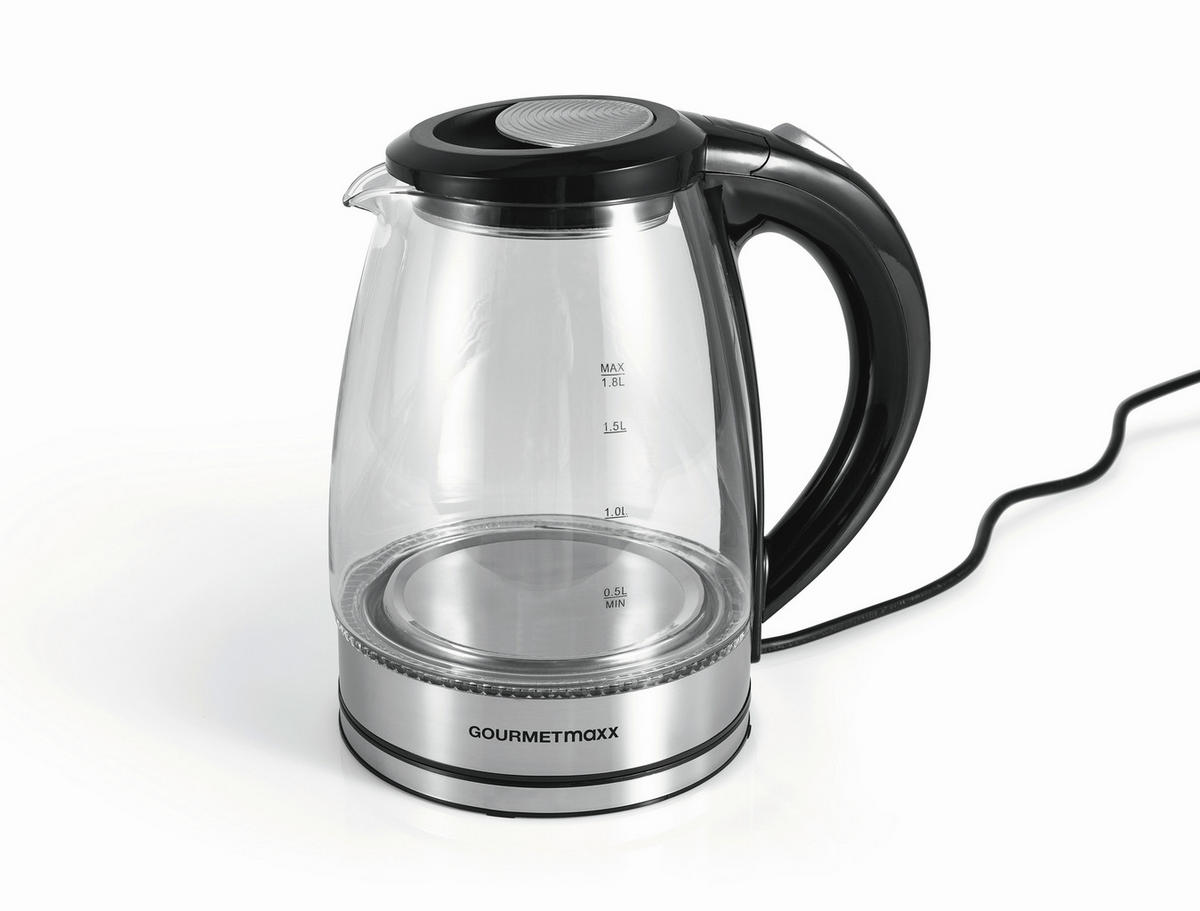 WASSERKOCHER GOURMETMAXX  - Edelstahlfarben/Schwarz, Basics, Glas/Kunststoff (20,5/15/23cm) - GOURMETMAXX