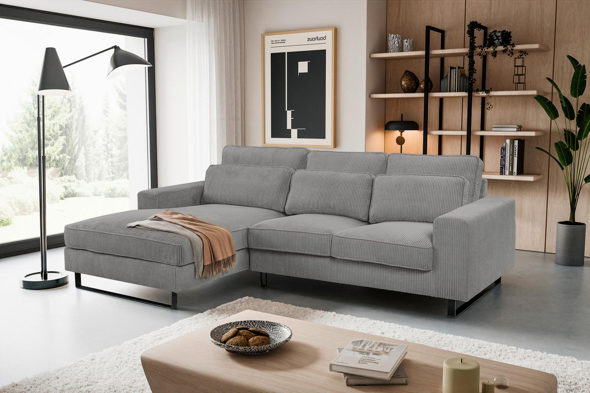 ECKSOFA BOLIVIA Grau Cord  - Beige/Schwarz, Basics, Textil/Metall (276/183cm) - MID.YOU