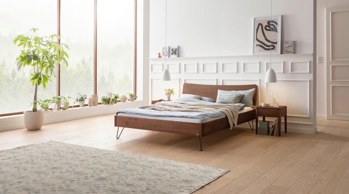 BETT 140/200 cm  in Anthrazit, Nussbaumfarben   - Anthrazit/Nussbaumfarben, Modern, Holz/Metall (140/200cm) - Hasena