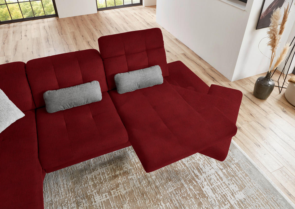 ECKSOFA in Flachgewebe Kirschrot  - Schwarz/Kirschrot, Design, Textil/Metall (190/309cm) - Beldomo Style
