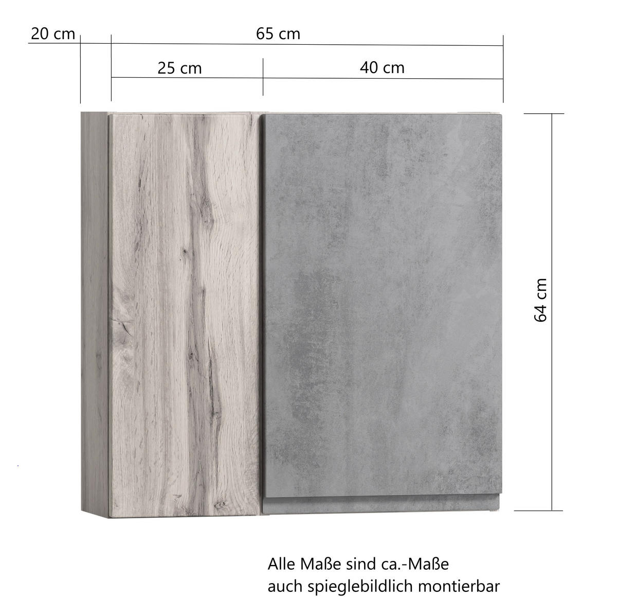 HÄNGESCHRANK 65/64/20 cm  - Eiche Wotan/Hellgrau, Modern, Holzwerkstoff (65/64/20cm) - Held