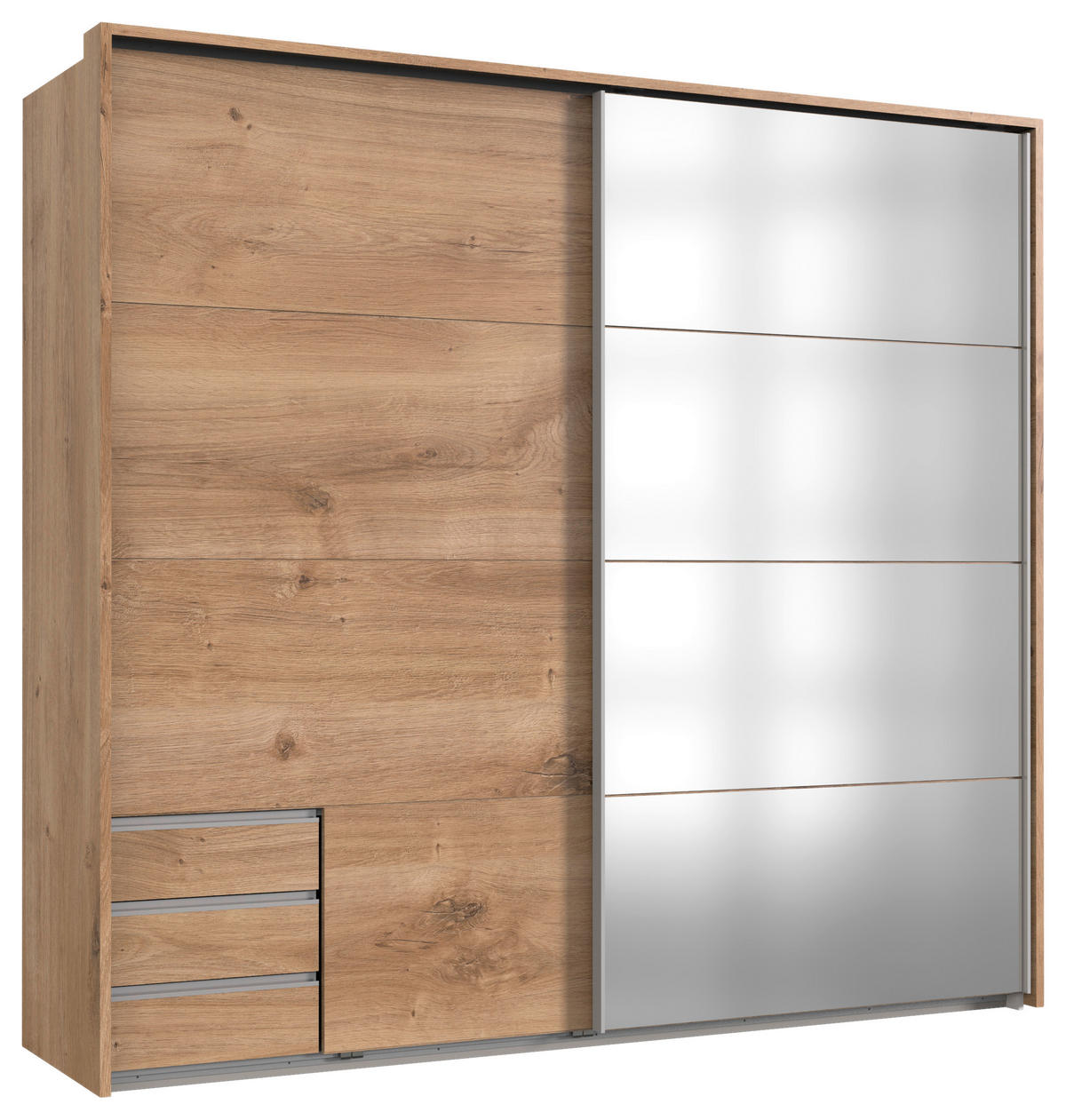 FÜGGESZTETT TOLÓAJTÓS SZEKRÉN tölgyfa  - alumínium színű/tölgyfa, Basics, faalapú anyag/Üveg (225/210/65cm) - Carryhome