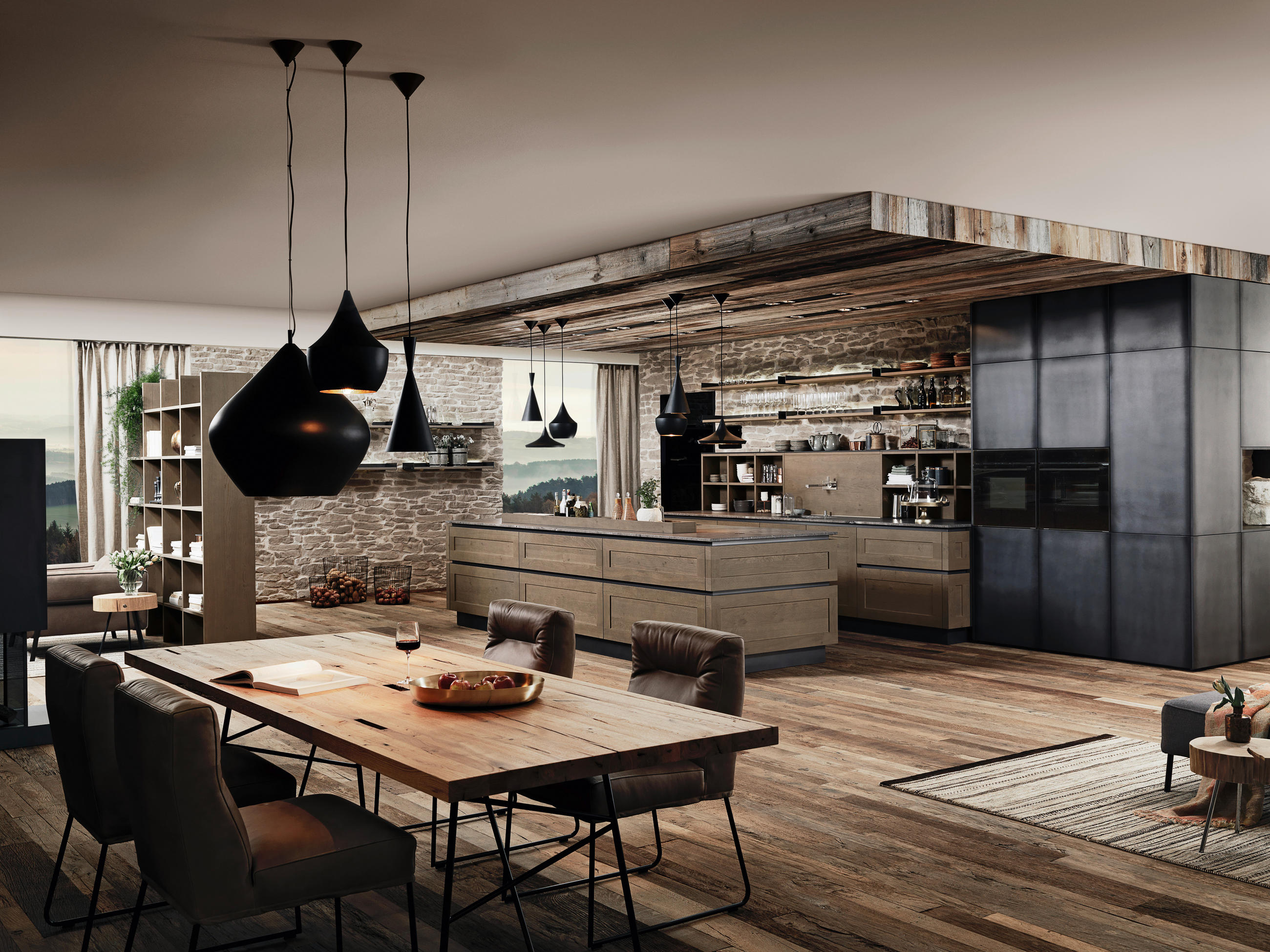 EINBAUKÜCHE   - Eiche dunkel, Basics, Holzwerkstoff - EWE