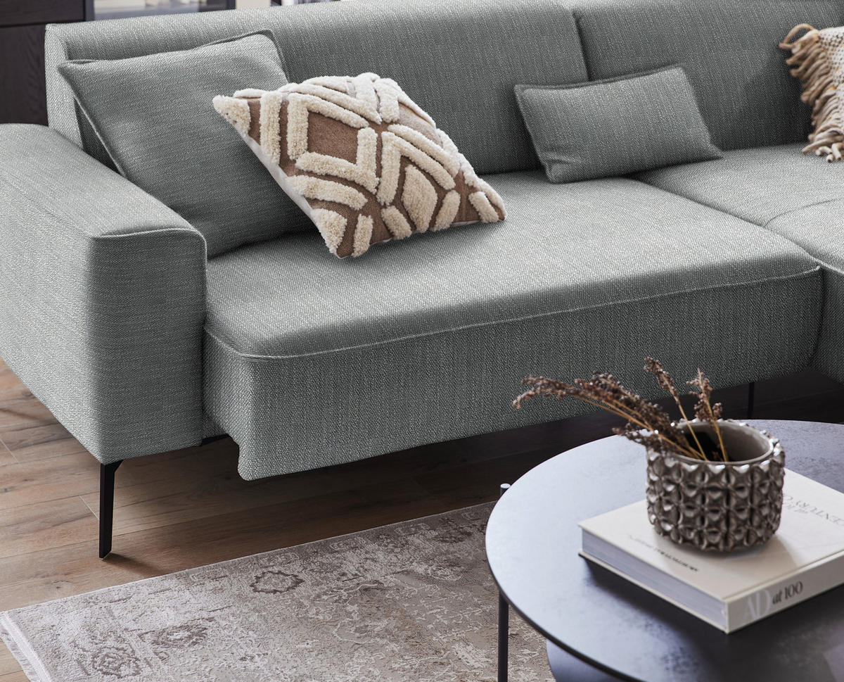 ECKSOFA in Flachgewebe Dunkelgrau  - Dunkelgrau/Schwarz, Design, Textil/Metall (285/190cm) - Johann Jakob