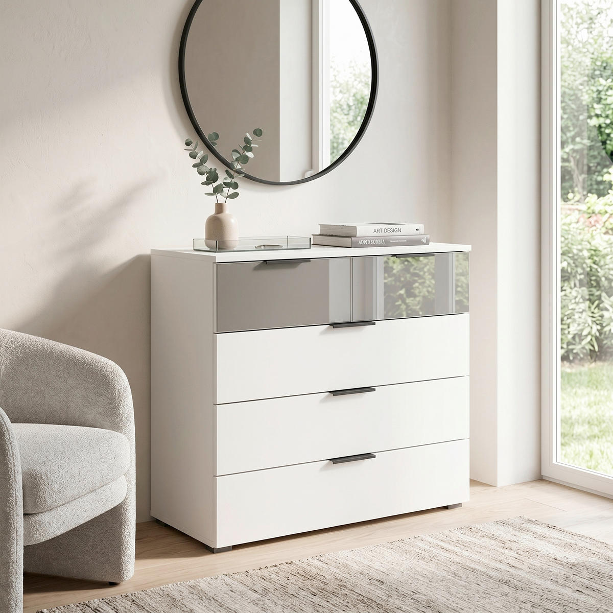 BYRÅ 80/81/42 cm  - vit/aluminiumfärg, Modern, metall/trämaterial (80/81/42cm) - Rauch Möbel