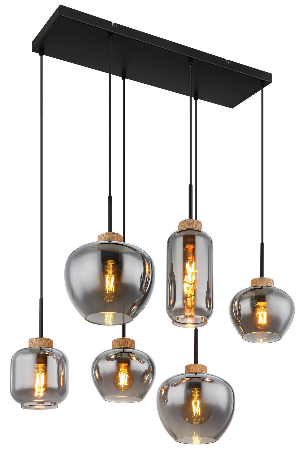 HÄNGELEUCHTE 80/40/120 cm   - Schwarz/Naturfarben, Design, Glas/Textil (80/40/120cm) - Globo