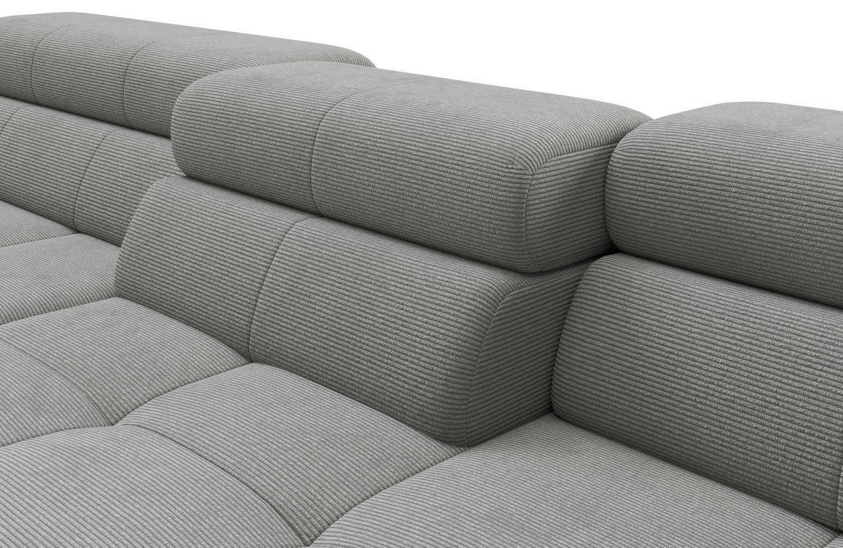 ECKSOFA Silberfarben Feincord Rücken echt, Kopfteilverstellung, Sitztiefenverstellung  - Silberfarben/Schwarz, KONVENTIONELL, Textil/Metall (226/293cm) - Hom`in