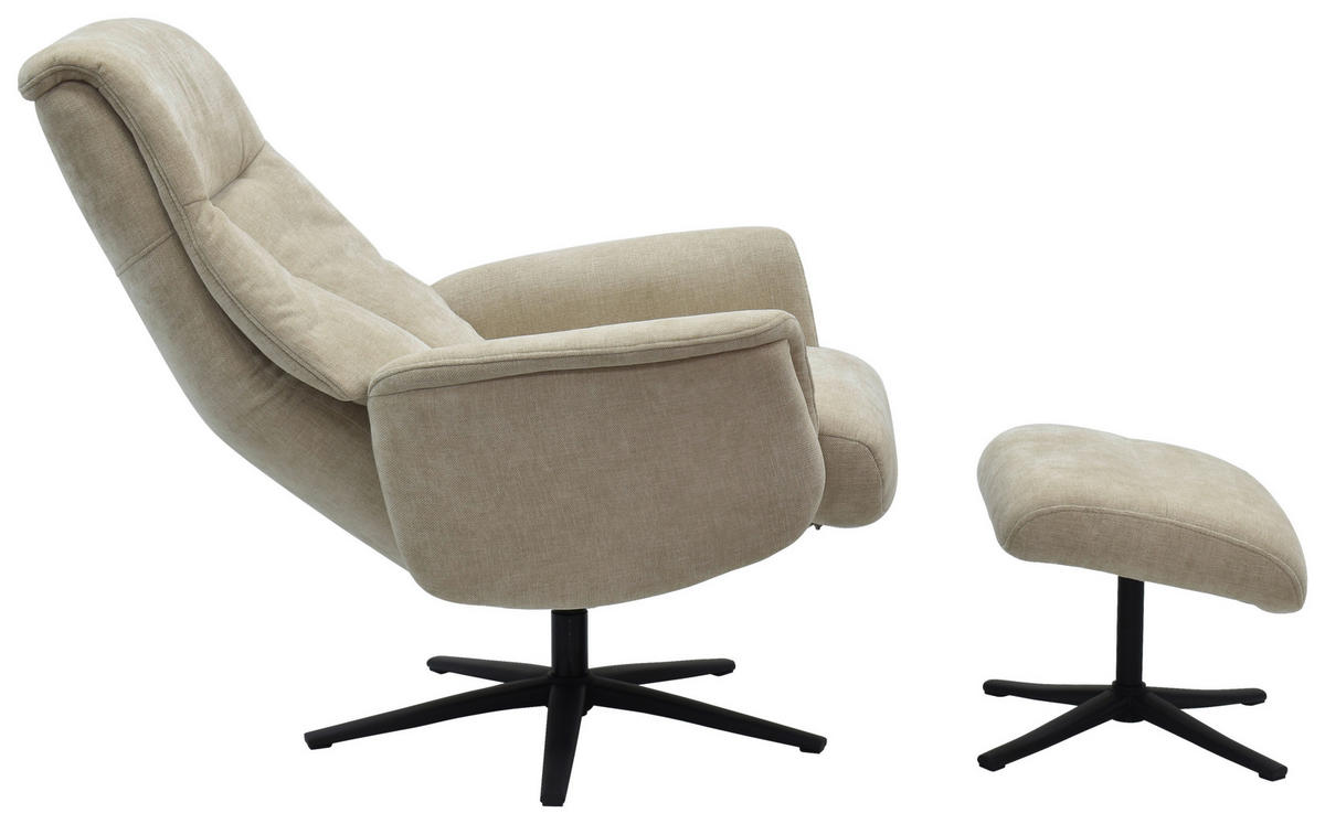 RELAXSESSELSET RELAVO Webstoff Hocker    - Beige/Schwarz, Design, Textil/Metall (72/109/86/111/81cm) - Livetastic