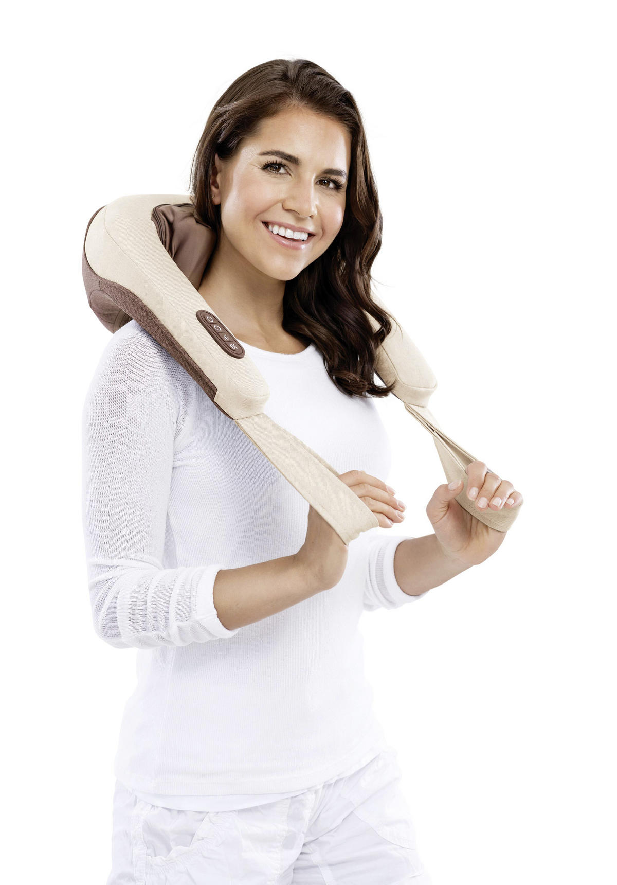 NACKENMASSAGEGERÄT - Creme/Braun, Design, Textil (55/39/19cm) - Beurer