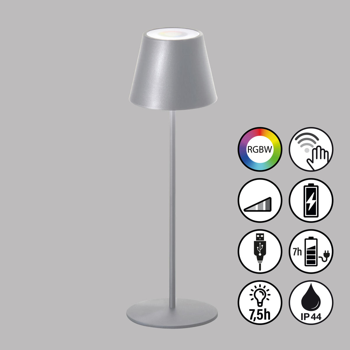 AKKU-TISCHLEUCHTE Cosenza   - Silberfarben, KONVENTIONELL, Metall (12cm)