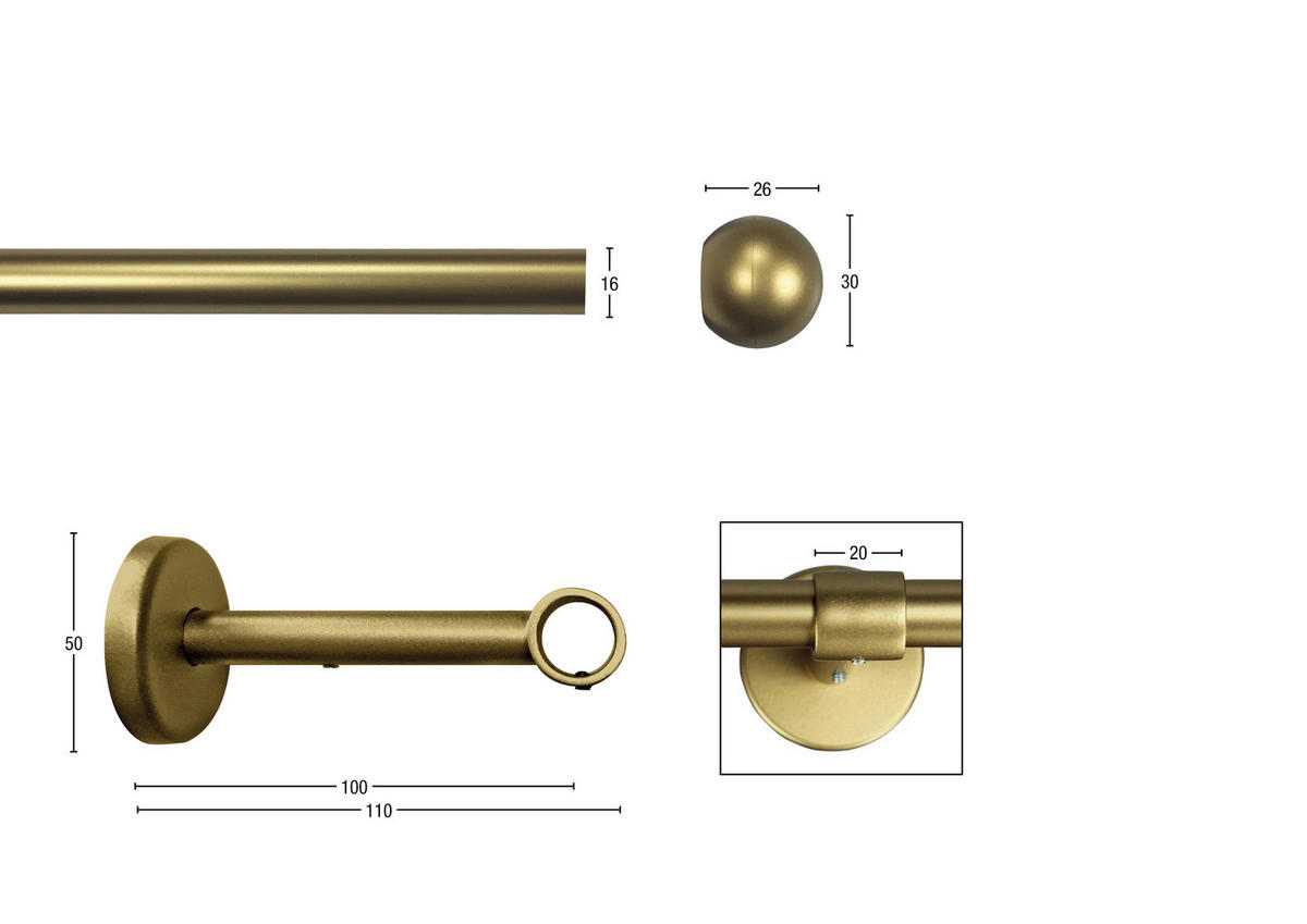 VORHANGSTANGE 170 cm  - Goldfarben, KONVENTIONELL, Metall (170cm)