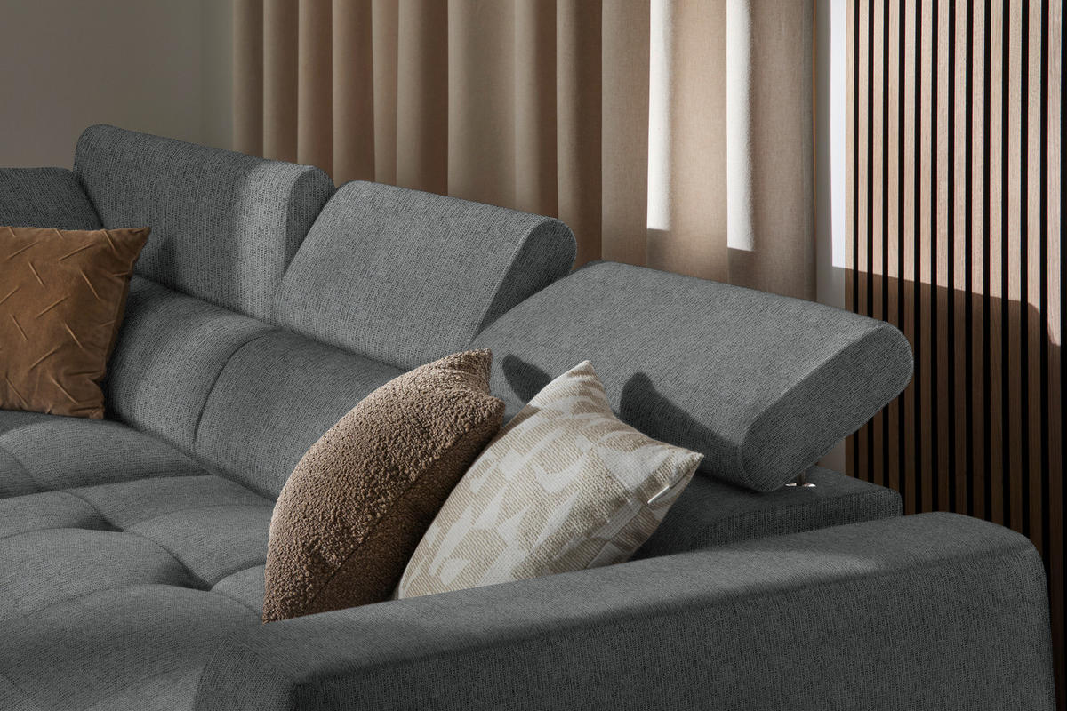 ECKSOFA in Struktur Dunkelgrau  - Dunkelgrau/Schwarz, Design, Kunststoff/Textil (205/284cm) - MID.YOU