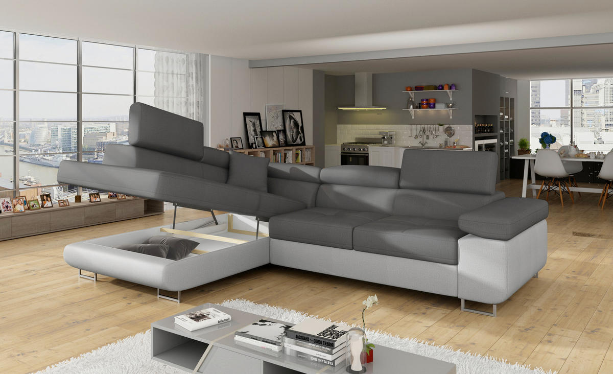 ECKSOFA  Grau, Hellgrau Textilgeflecht  - Chromfarben/Hellgrau, Design, Textil/Metall (203/272cm) - MID.YOU