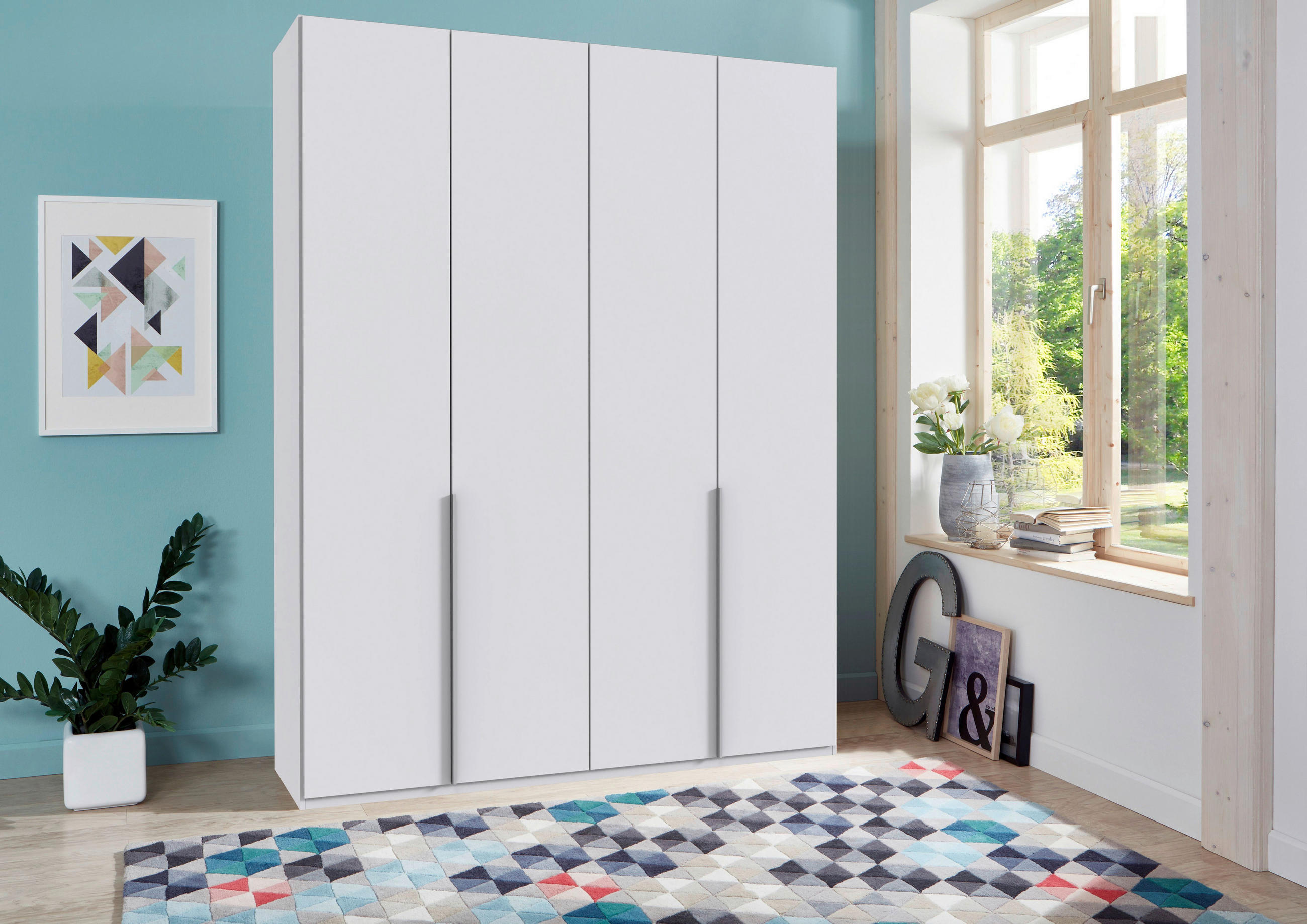 DREHTÜRENSCHRANK in Weiss  - Weiss/Alufarben, Modern, Holzwerkstoff/Metall (180/236/58cm) - MID.YOU