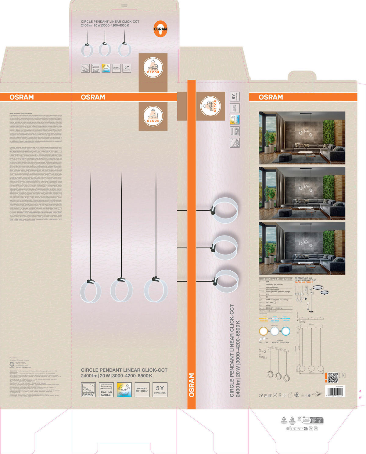 LED-PENDELLEUCHTE 66/5.2/121 cm  - Schwarz, Design, Kunststoff (66/5.2/121cm) - Osram