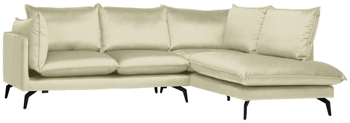 ECKSOFA Creme Samt  - Creme/Schwarz, Design, Textil/Metall (241/200cm) - Carryhome