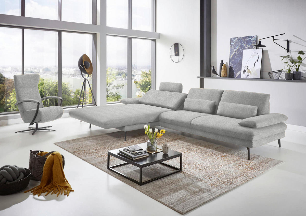 ECKSOFA in Chenille Ecru  - Ecru/Schwarz, Design, Textil/Metall (180/310cm) - Dieter Knoll