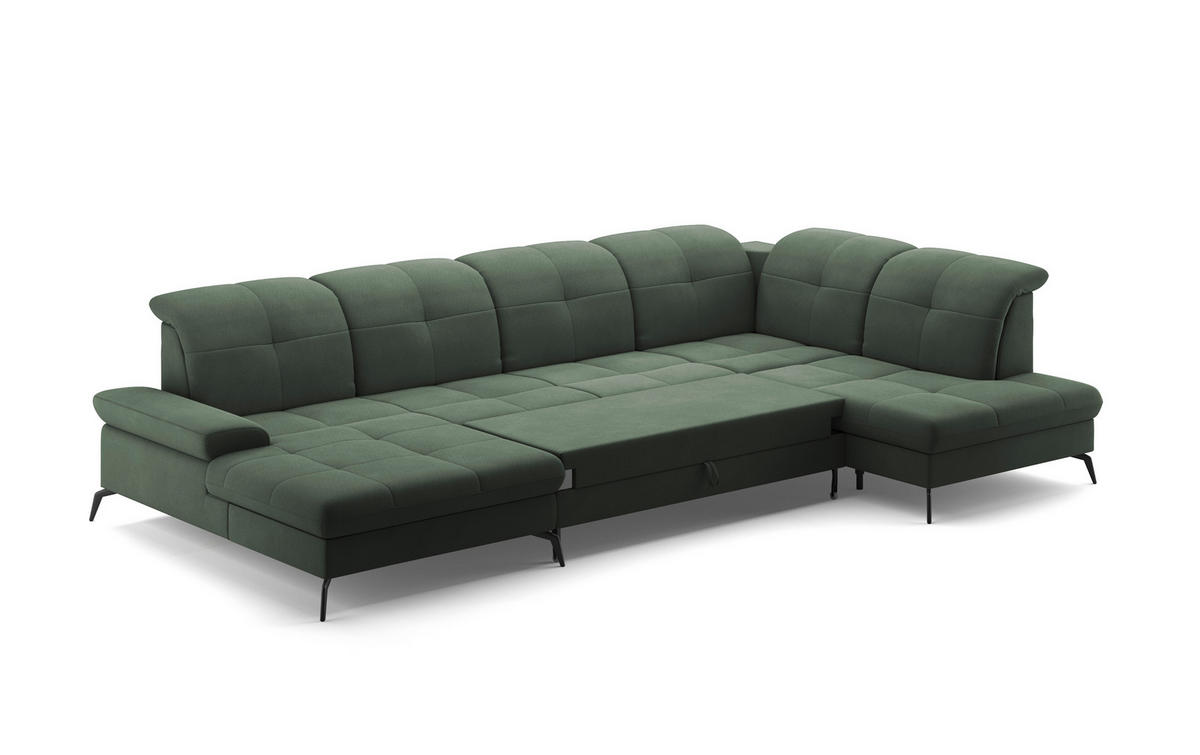 WOHNLANDSCHAFT Grün Flachgewebe  - Schwarz/Grün, KONVENTIONELL, Textil/Metall (185/357/231cm) - Sit & More